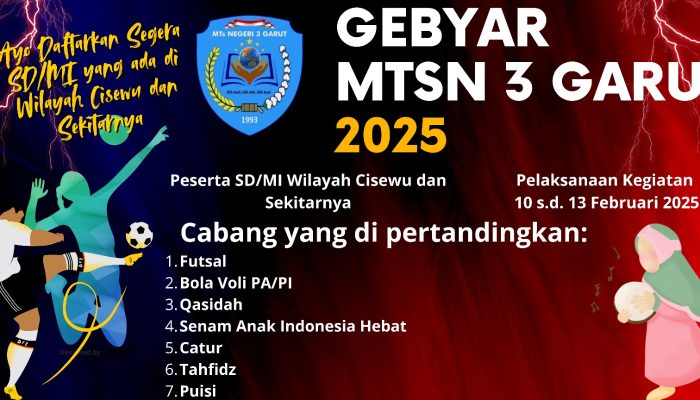Gebyar MTsN 3 Garut 2025 Ajang Unjuk Kemampuan Siswa SD/MI, Buruan Daftar!